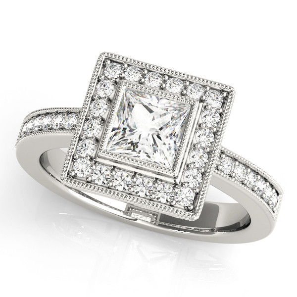 0.2 Ct Natural Princess Cut Lesly  Halo Diamond Rings in Silver 925