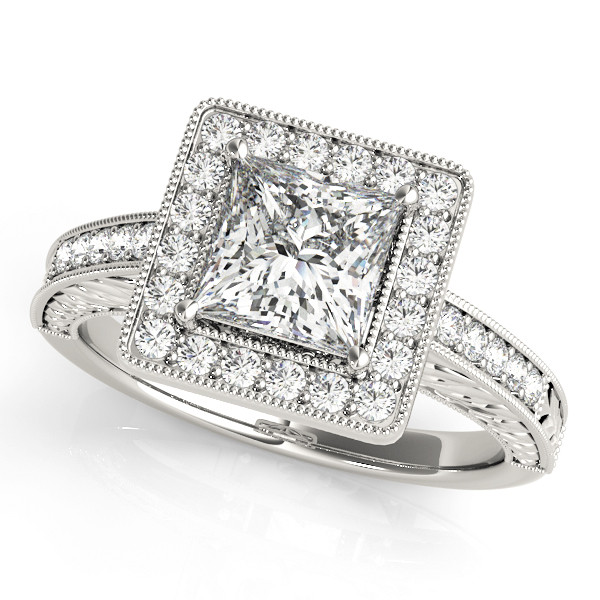 0.2 Ct Natural Princess Cut Khalia Halo Diamond Rings in Silver 925