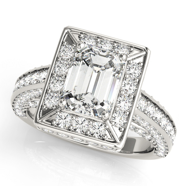 0.2 Ct Natural Emerald Cut Janae  Halo Diamond Rings in Silver 925