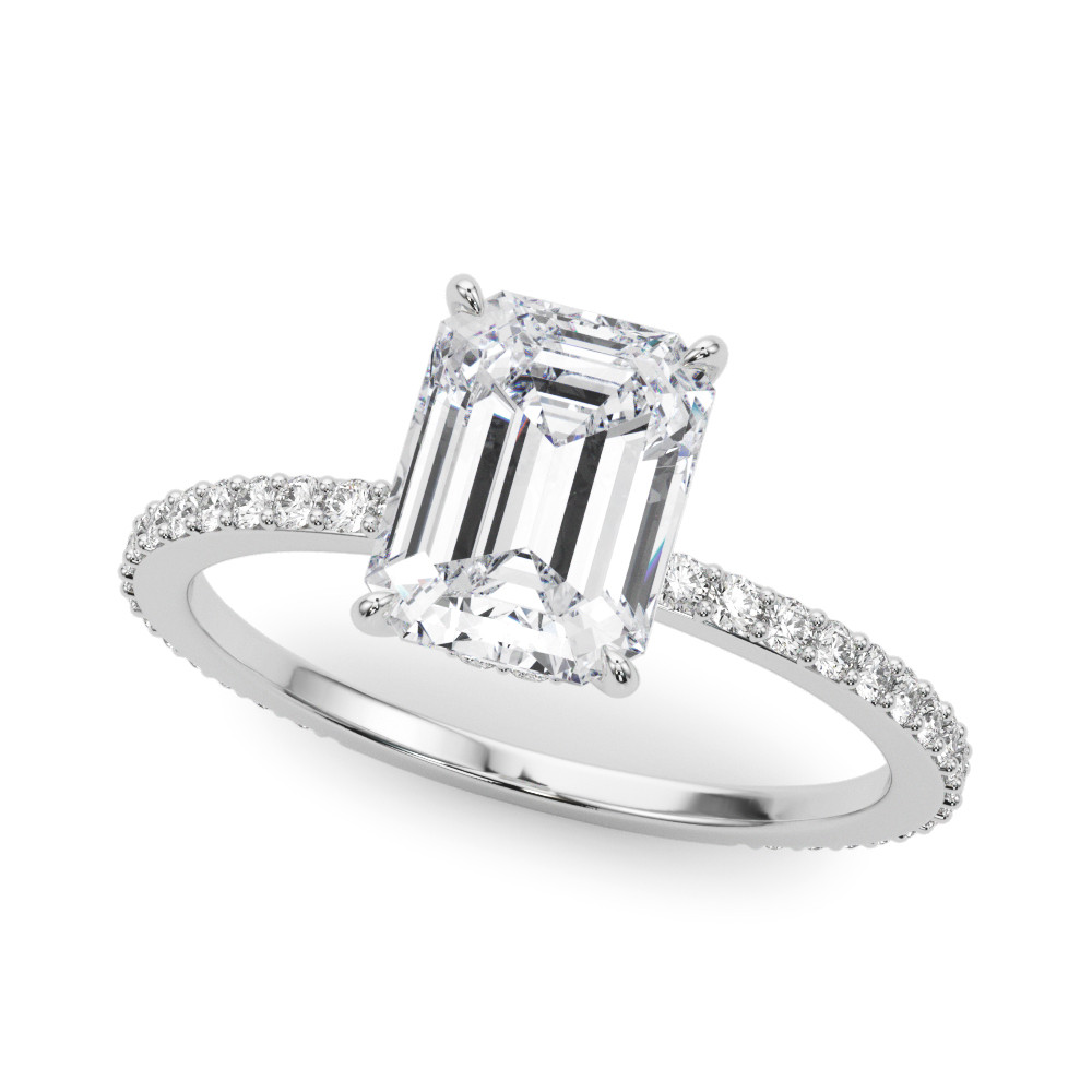 0.2 Ct Natural Emerald Cut Halo Diamond Rings in Silver 925