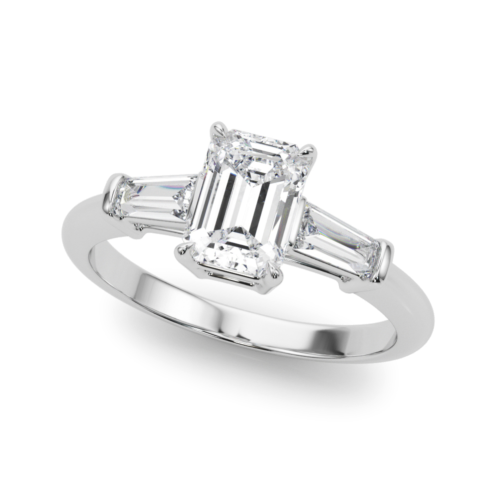 0.2 Ct Natural Diamond Emerald Cut Yarah  Trilogy Ring Engagement Rings in Silver 925