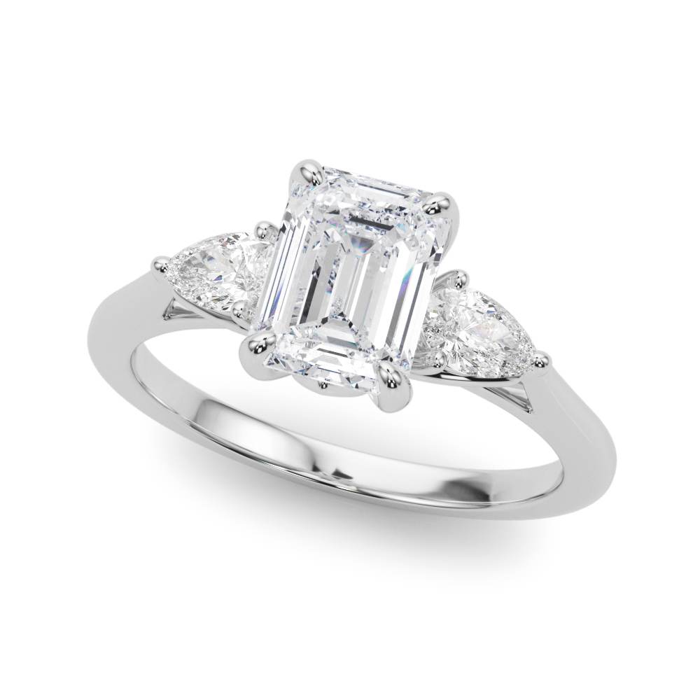 0.2 Ct Lab-Created Diamond Emerald Cut Yamila  Trilogy Ring Engagement Rings in Silver 925