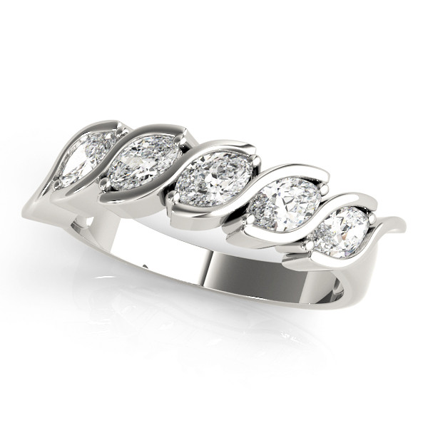 0.9 Ct Lab-Created Marquise Cut Senica 5 Stone Ring Diamond Rings in 9K White Gold