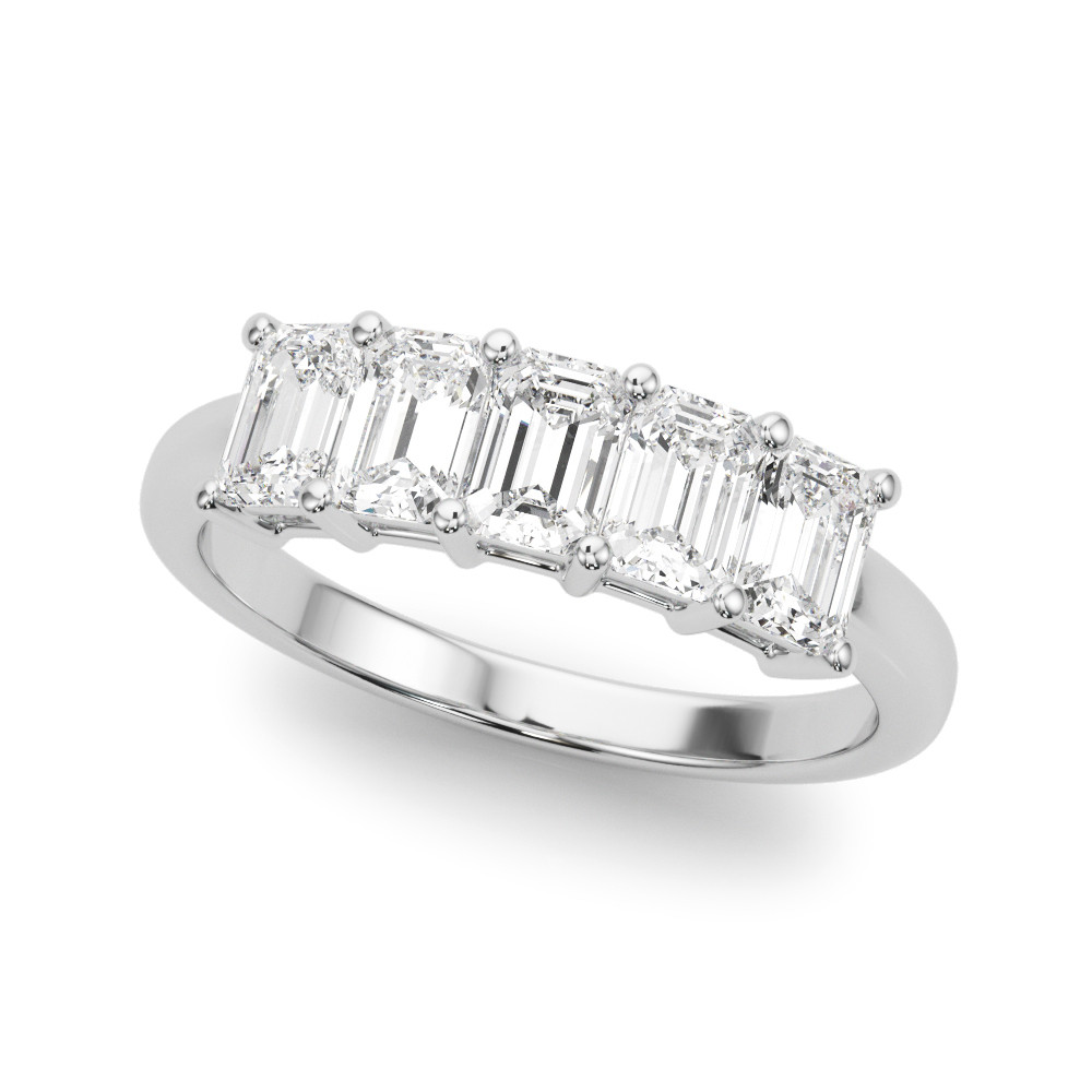 1 Ct Lab-Created Emerald Cut Aavya 5 Stone Ring Diamond Rings in 9K White Gold