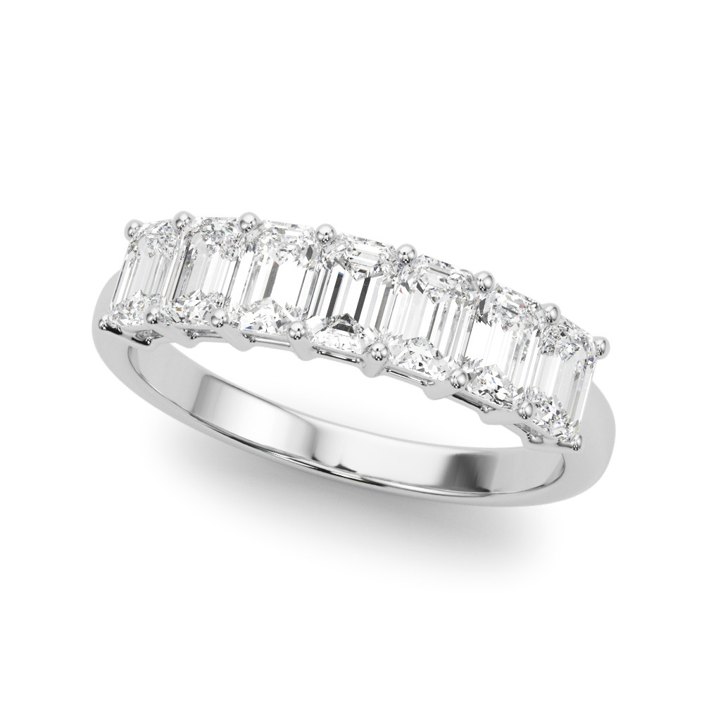 1 Ct Lab-Created Emerald Cut Viola 7 Stone Diamond Rings in 9K White Gold