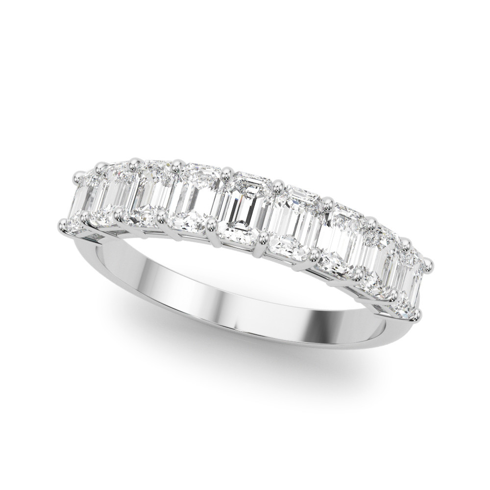 1 Ct Lab-Created Emerald Cut Antonia Half Eternity Diamond Rings in 9K White Gold