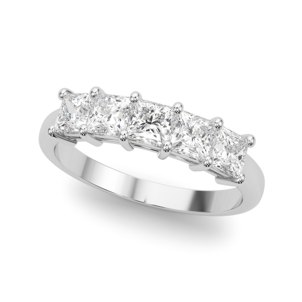 1 Ct Lab-Created Princess Cut Aubrielle 5 Stone Ring Diamond Rings in 9K White Gold