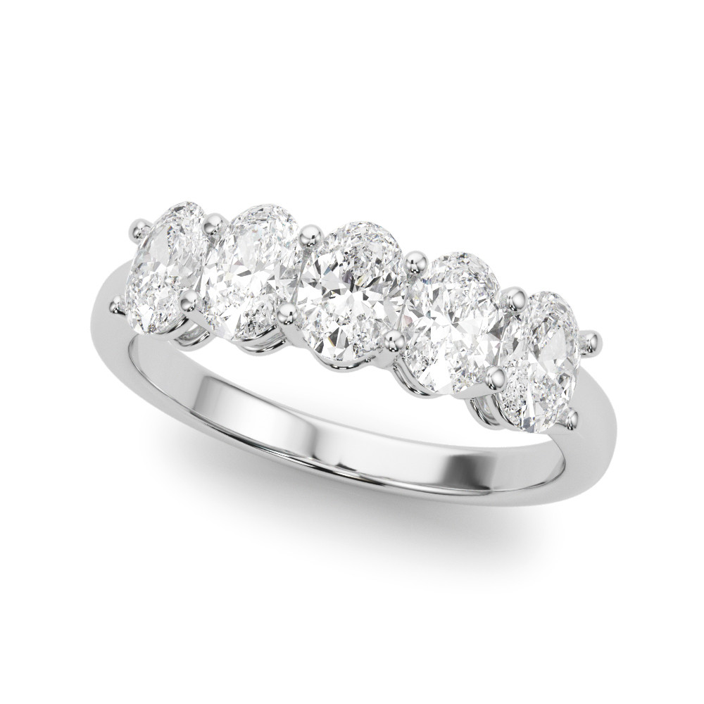 1 Ct Lab-Created Oval Cut Darcy 5 Stone Ring Diamond Rings in 9K White Gold