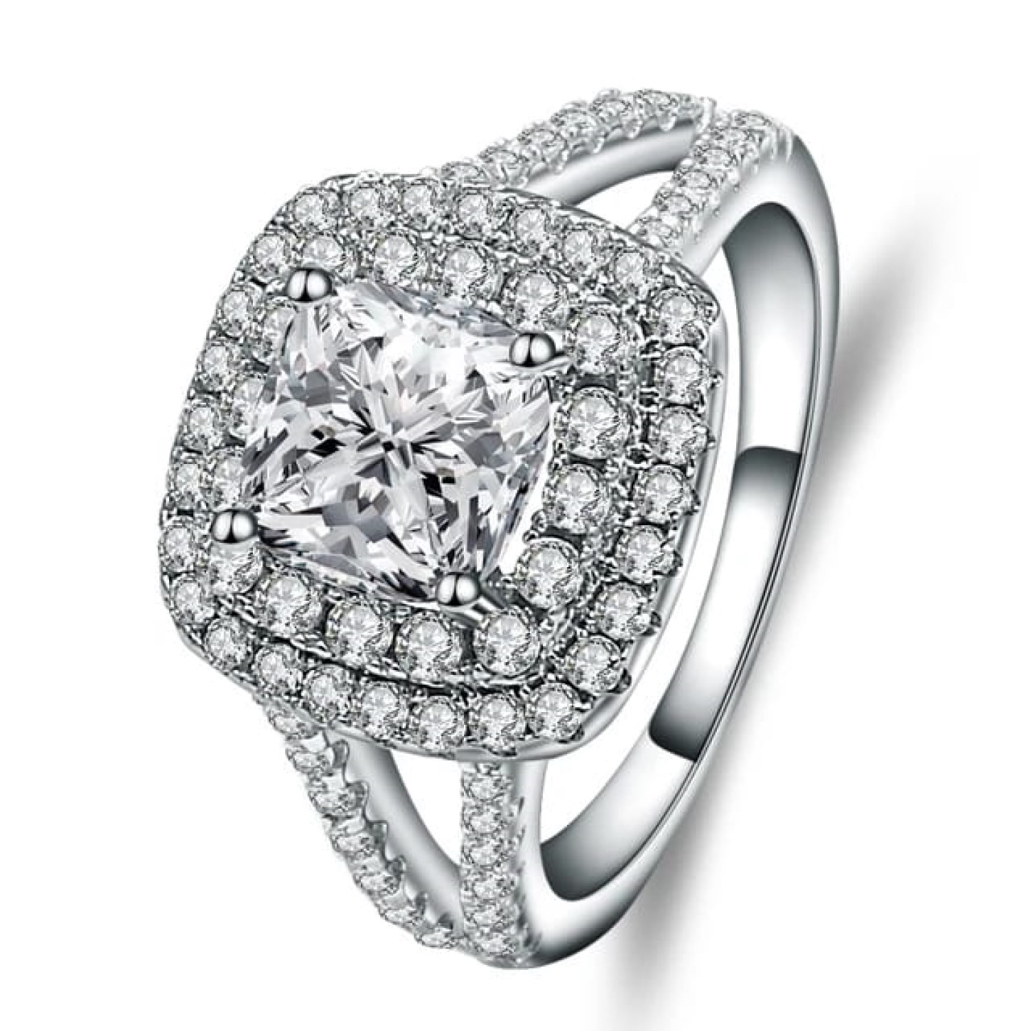 1.5 Ct Lab-Created Cushion Cut Rhea  Halo Diamond Rings in Platinum(950)