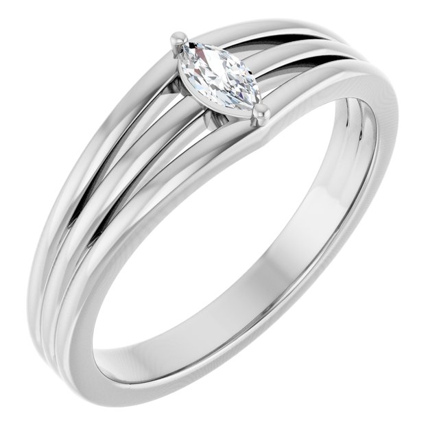 0.1 Ct Natural Marquise Cut Maida  Solitaire Diamond Rings in 14K White Gold