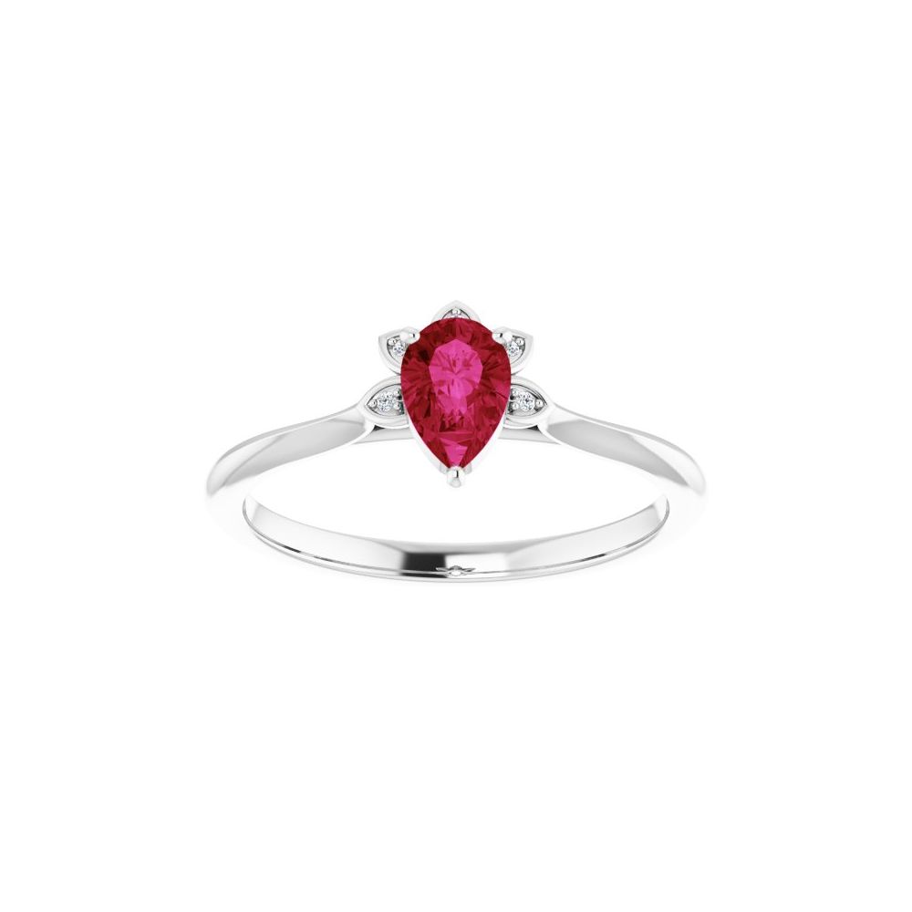 0.35 Ct Natural Ruby Pear Cut  in 9K White Gold