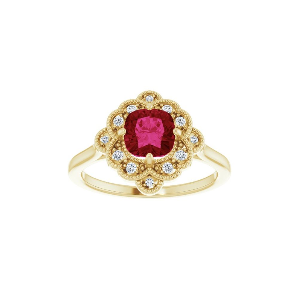 1.3 Ct Lab Grown Ruby Cushion Cut Estella  in 9K White Gold