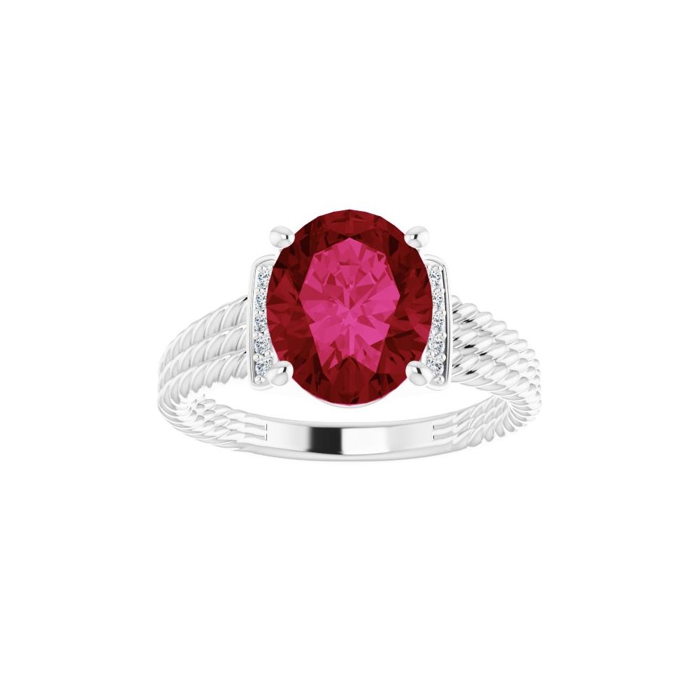 3.2 Ct Lab Grown Ruby Oval Cut  in 9K White Gold