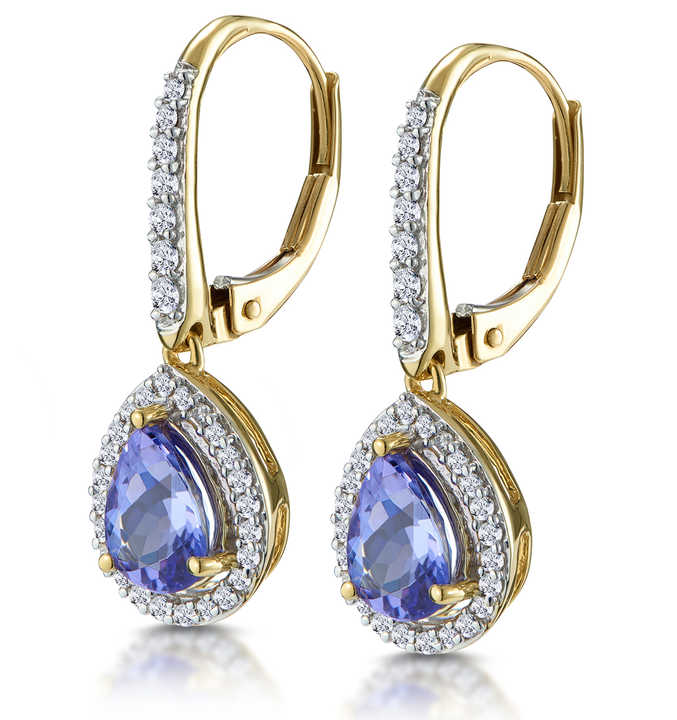 1.4 Ct Tanzanite Pear Cut Natasha  Gemstone Diamond Earrings in 18K Yellow Gold