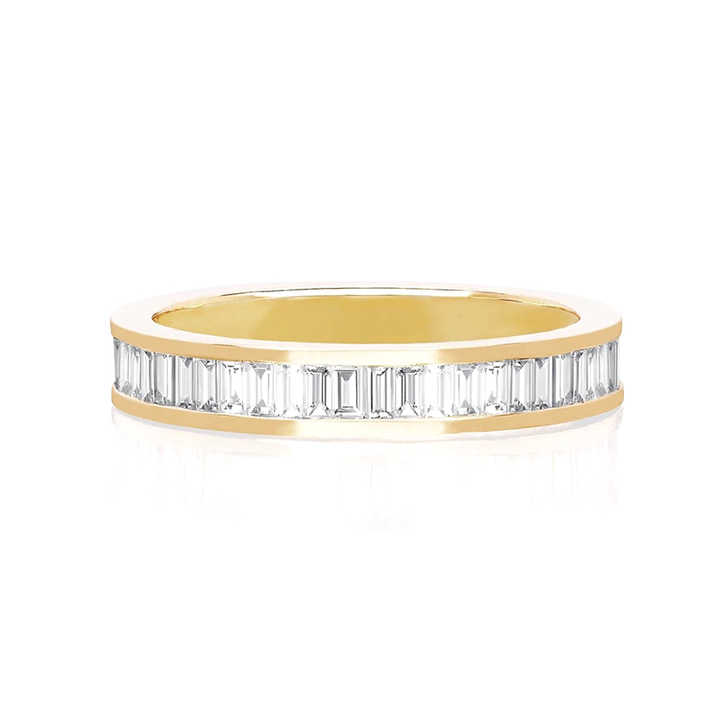 0.5 Ct Lab-Created Baguette Cut Cassini Eternity Diamond Rings in 18K Yellow Gold