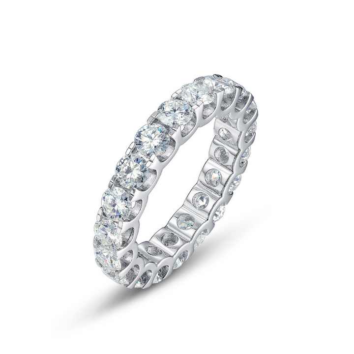 1 Ct Natural Round Cut Evelyn Eternity Diamond Rings in 18K White Gold